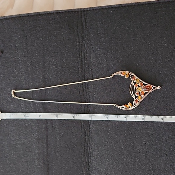 Amber Stones, Silver Necklace - Picture 9 of 12